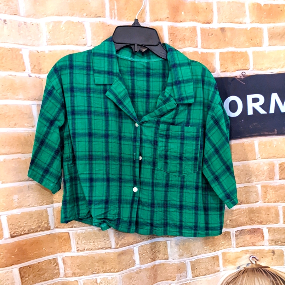 Plaid button up crop top